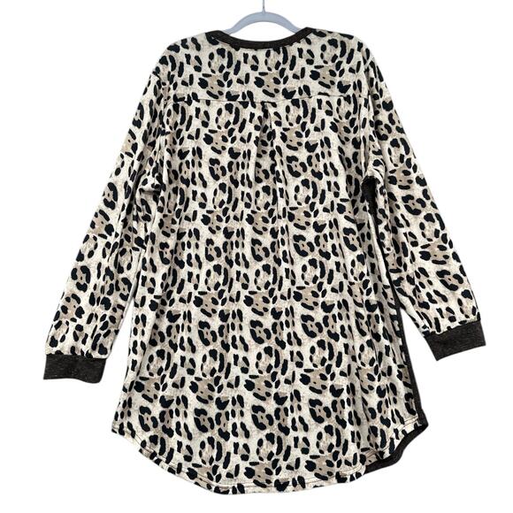 Amaryllis Leopard Animal Print Long Sleeves Crew Neck Contrast Tunic Top XL - Picture 2 of 7